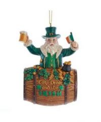 IRISH SANTA IN BARREL ORNAMENT