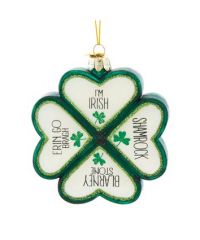 GLASS SHAMROCK WITH SAYINGS ORNAMENT