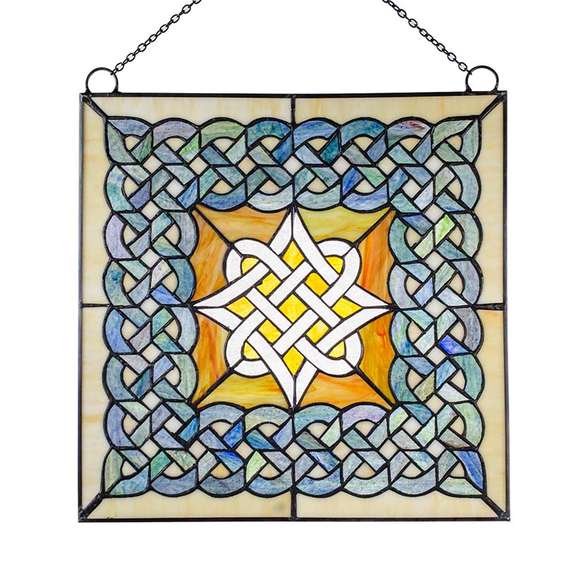 Celtic Beveled Stained Glass Window with Diamond Trinity Knot Irish decor